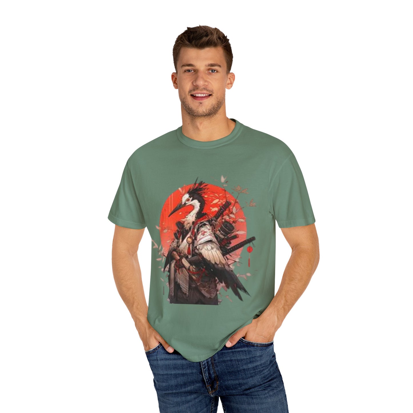 Pelo & Stile Cranes & Blossoms Artisan T-Shirt - Unisex Garment-Dyed Tee for Nature Lovers